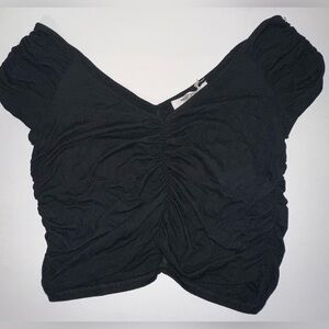 Rouched short sleeve off the shoulder crop top